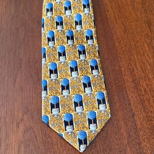 Lanvin Blue and Gold Patterned Tie